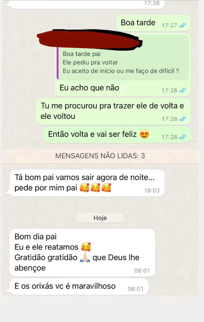 Print de cliente contando que reatou o relacionamento e agradecendo